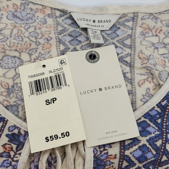 Lucky Brand V-Neck Short Sleeve Peasant Top - Picture 4 of 5